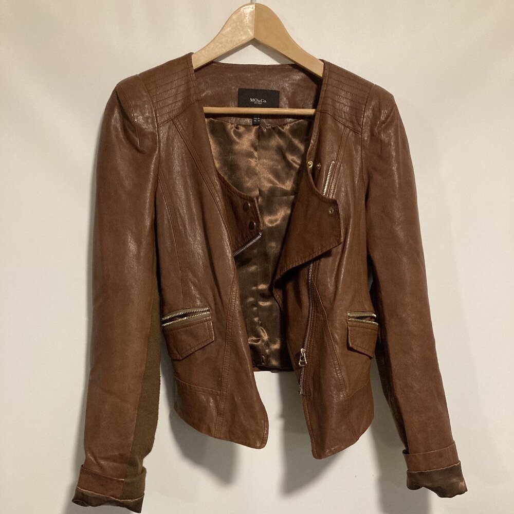 MO&Co. Brown Leather Moto Jacket – Size M (Asia), 40 (FRA), 44 (ITA)